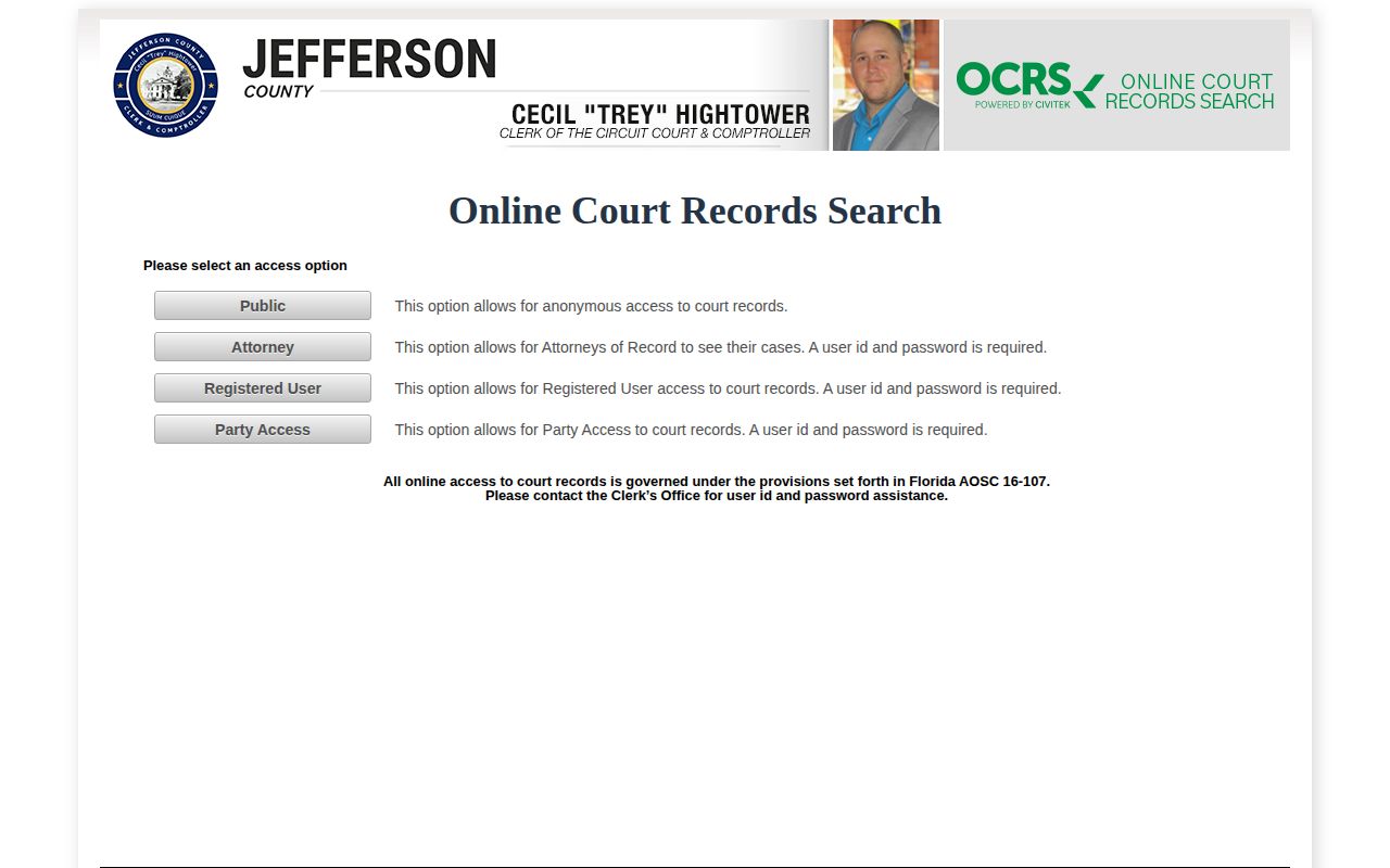 Jefferson County release court record search screen