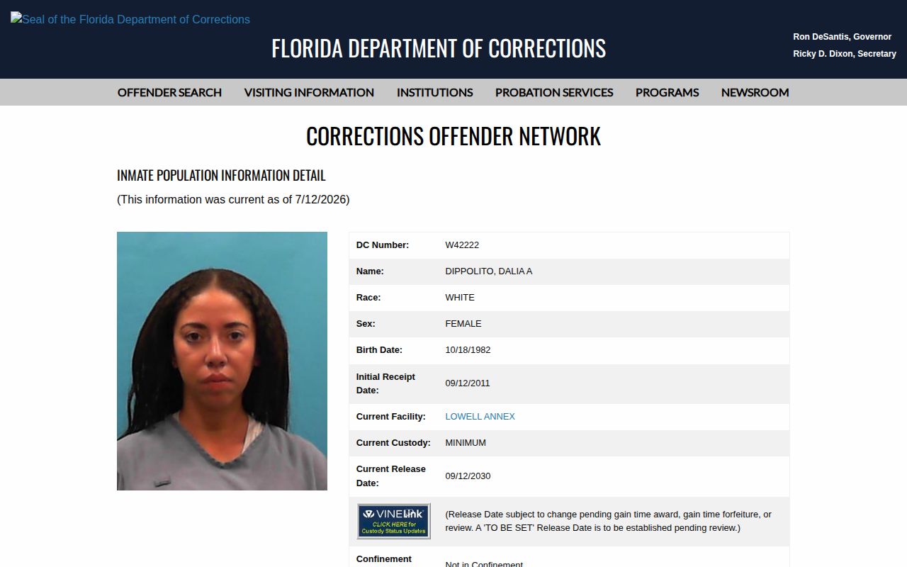 Jefferson Correctional Institution current release date field example