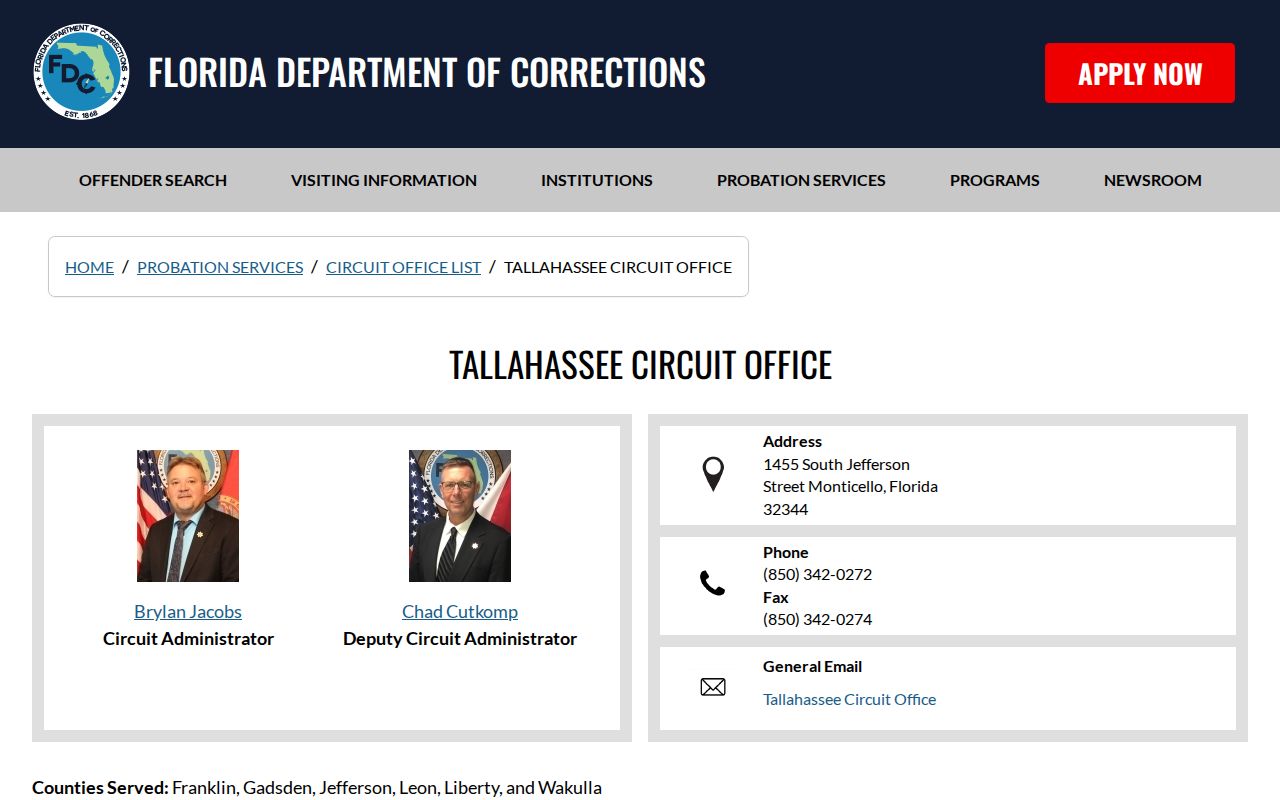 Jefferson County parole and probation contact listing for FDC Office 023