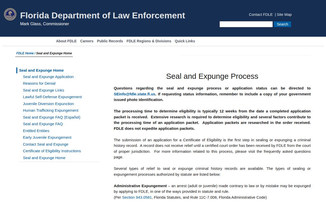 Florida seal and expunge process for Jefferson County release records